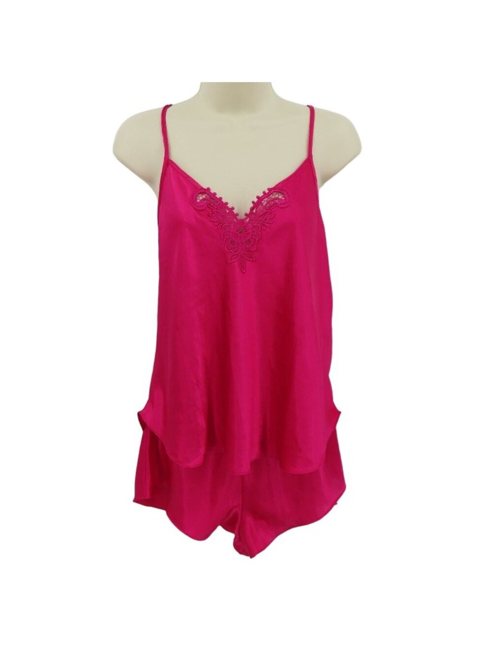 VTG Inner Most Women Large Pink Crochet Lace Tank Top Shirt Shorts Pajama Set PJ